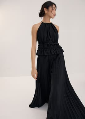 Crinkled Sheer Peplum Halter Top