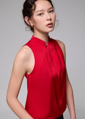 Satin Mandarin Collar Shell Top