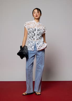 Relaxed Lace Mandarin Collar Top