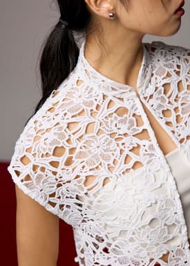 Relaxed Lace Mandarin Collar Top