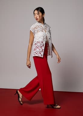 Relaxed Lace Mandarin Collar Top