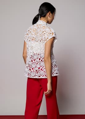 Relaxed Lace Mandarin Collar Top