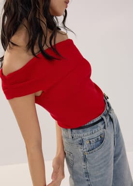 Knit Fitted Off Shoulder Top