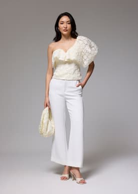 BraFree by LB Lace Asymmetric Puff Sleeve Top