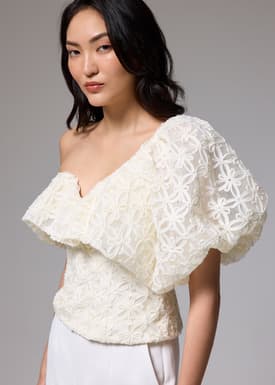 BraFree by LB Lace Asymmetric Puff Sleeve Top