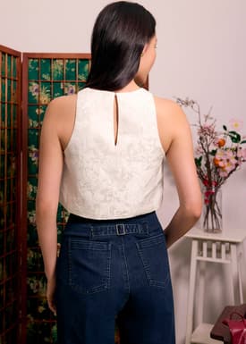 Brocade Round Neck Crop Tank Top