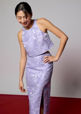 Brocade Round Neck Crop Tank Top