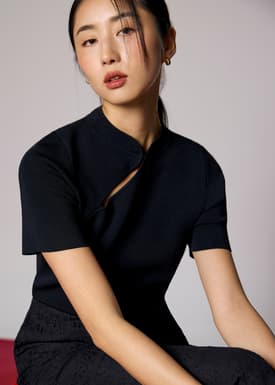 Knit Fitted Mandarin Collar Top