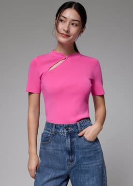 Knit Fitted Mandarin Collar Top