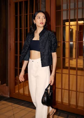 Brocade Collared Puff Sleeve Top