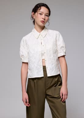 Brocade Collared Puff Sleeve Top