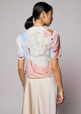 Front Tie Puff Sleeve Top in Tossed Blooms