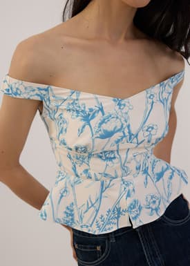 Off Shoulder Peplum Top in Tidal Blooms