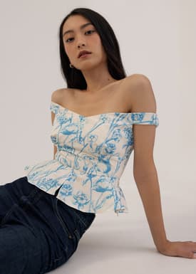 Off Shoulder Peplum Top in Tidal Blooms