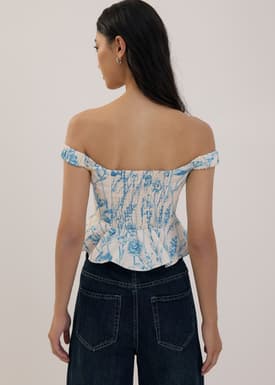 Off Shoulder Peplum Top in Tidal Blooms