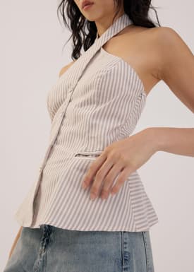Striped Linen Halter Top