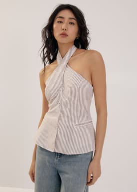 Striped Linen Halter Top