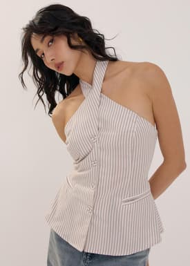 Striped Linen Halter Top