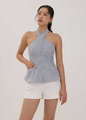 Striped Linen Halter Top