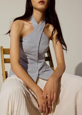 Striped Linen Halter Top