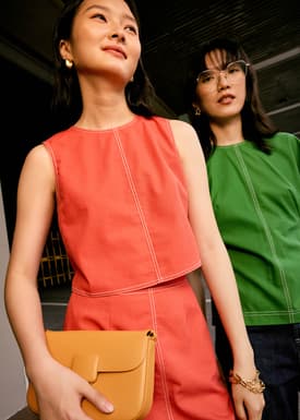 Contrast Stitch Boxy Crop Shell Top