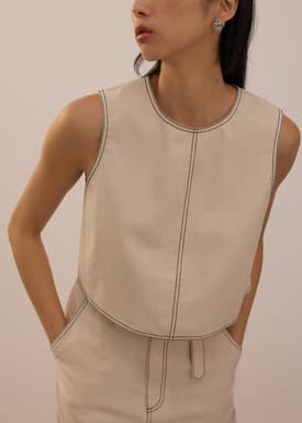 Contrast Stitch Boxy Crop Shell Top