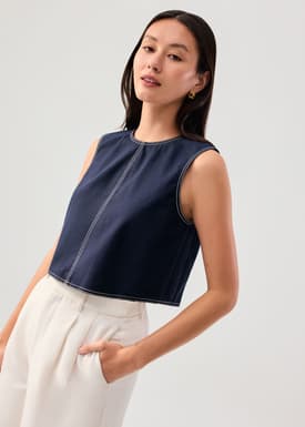 Contrast Stitch Boxy Crop Shell Top