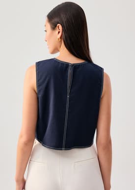 Contrast Stitch Boxy Crop Shell Top