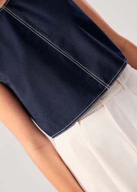 Contrast Stitch Boxy Crop Shell Top