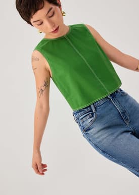 Contrast Stitch Boxy Crop Shell Top