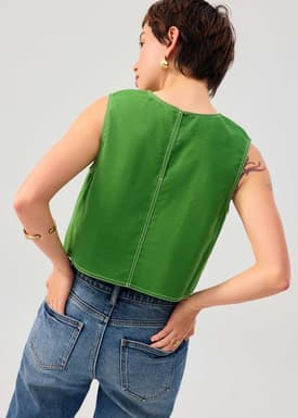 Contrast Stitch Boxy Crop Shell Top