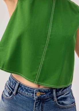 Contrast Stitch Boxy Crop Shell Top