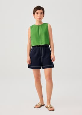 Contrast Stitch Boxy Crop Shell Top