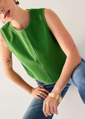 Contrast Stitch Boxy Crop Shell Top