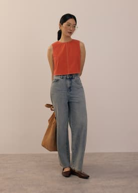 Contrast Stitch Boxy Crop Shell Top