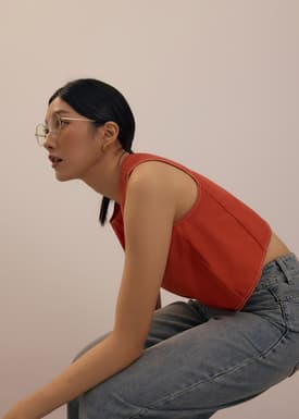 Contrast Stitch Boxy Crop Shell Top