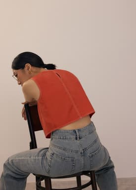 Contrast Stitch Boxy Crop Shell Top