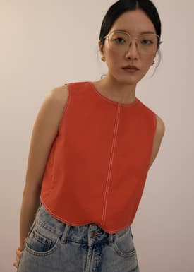 Contrast Stitch Boxy Crop Shell Top