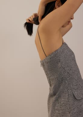 Tweed Smocked Tunic Tube Top