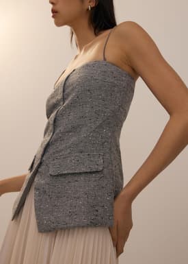 Tweed Smocked Tunic Tube Top