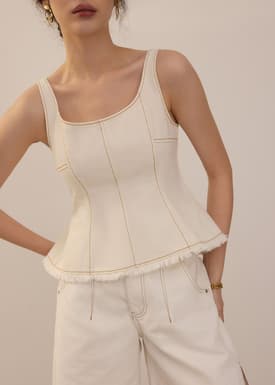 Denim Scoop Neck Peplum Top