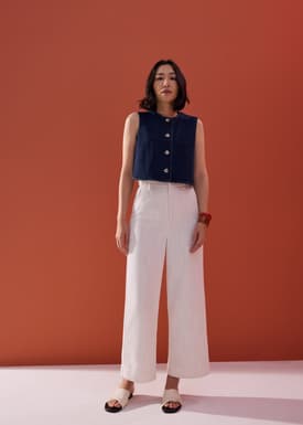 Relaxed Denim Round Neck Button Down Vest Top