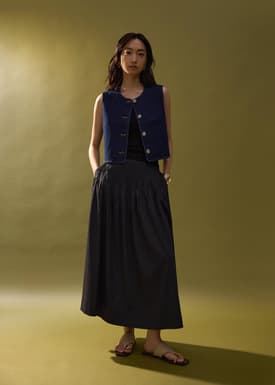 Relaxed Denim Round Neck Button Down Vest Top