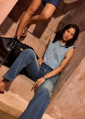 Relaxed Denim Round Neck Button Down Vest Top