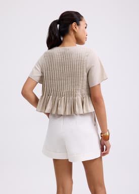 Oxford Pintuck Notched Peplum Top