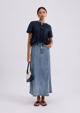 Denim Panelled A-line Skirt