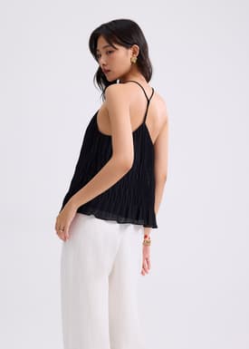 Relaxed Pleated Halter Shell Top