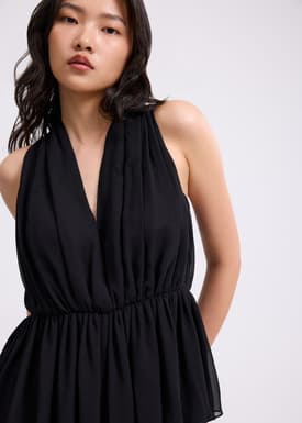 Georgette V-neck Peplum Top