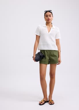 Relaxed Pointelle Knit Polo Top