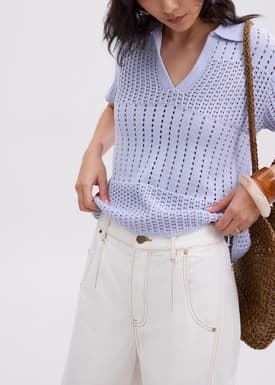 Relaxed Pointelle Knit Polo Top
